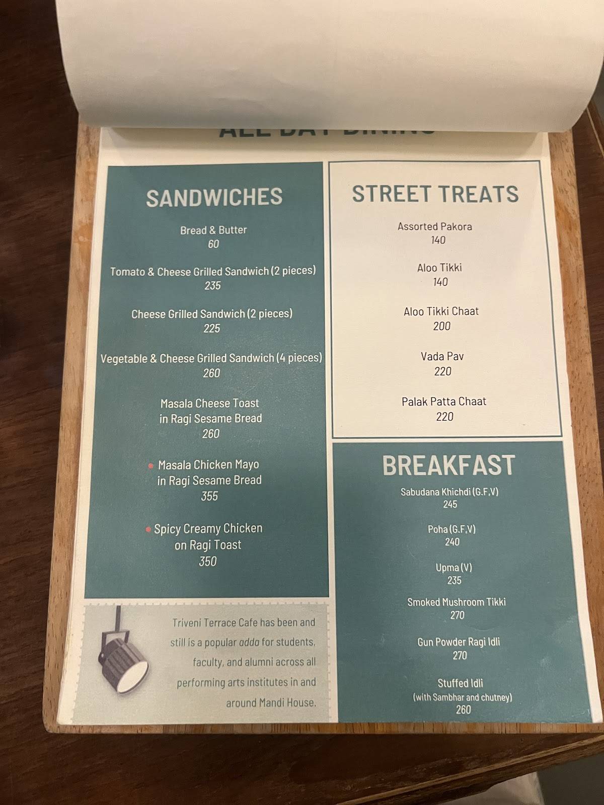 Triveni Terrace Cafe menu
