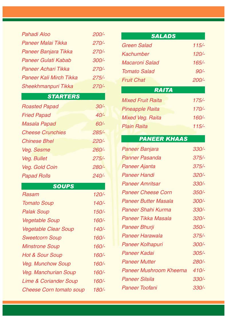 Tulips Woodlands Restaurant menu