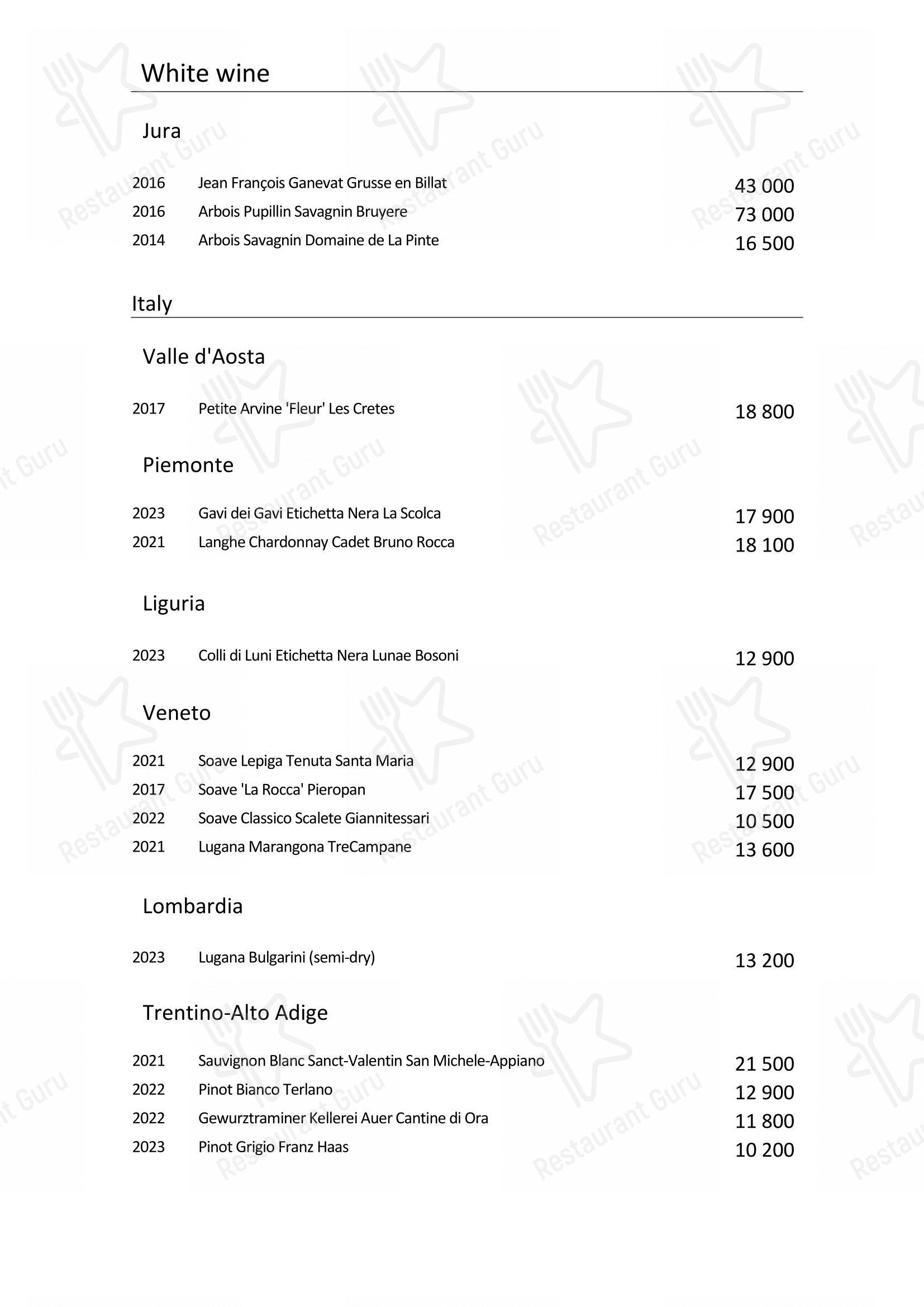 Turandot dans Moscou - Wine Menu