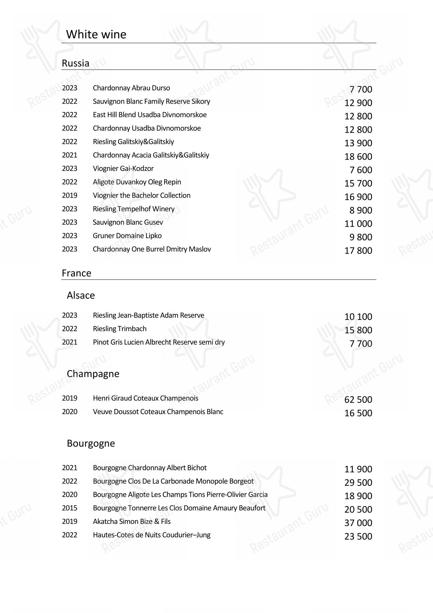 Menu pour Turandot - Wine Menu
