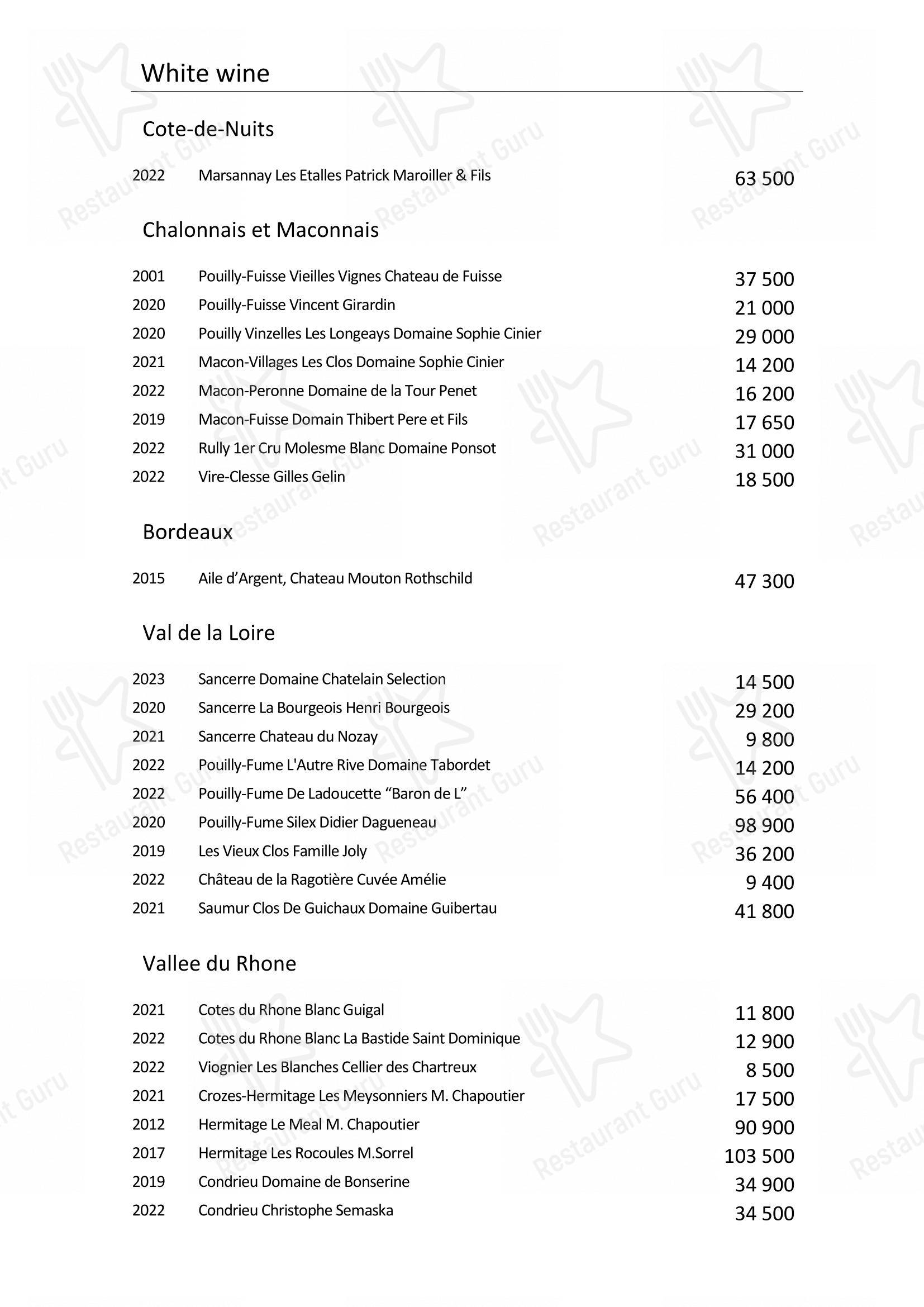 Turandot dans Moscou - Wine Menu