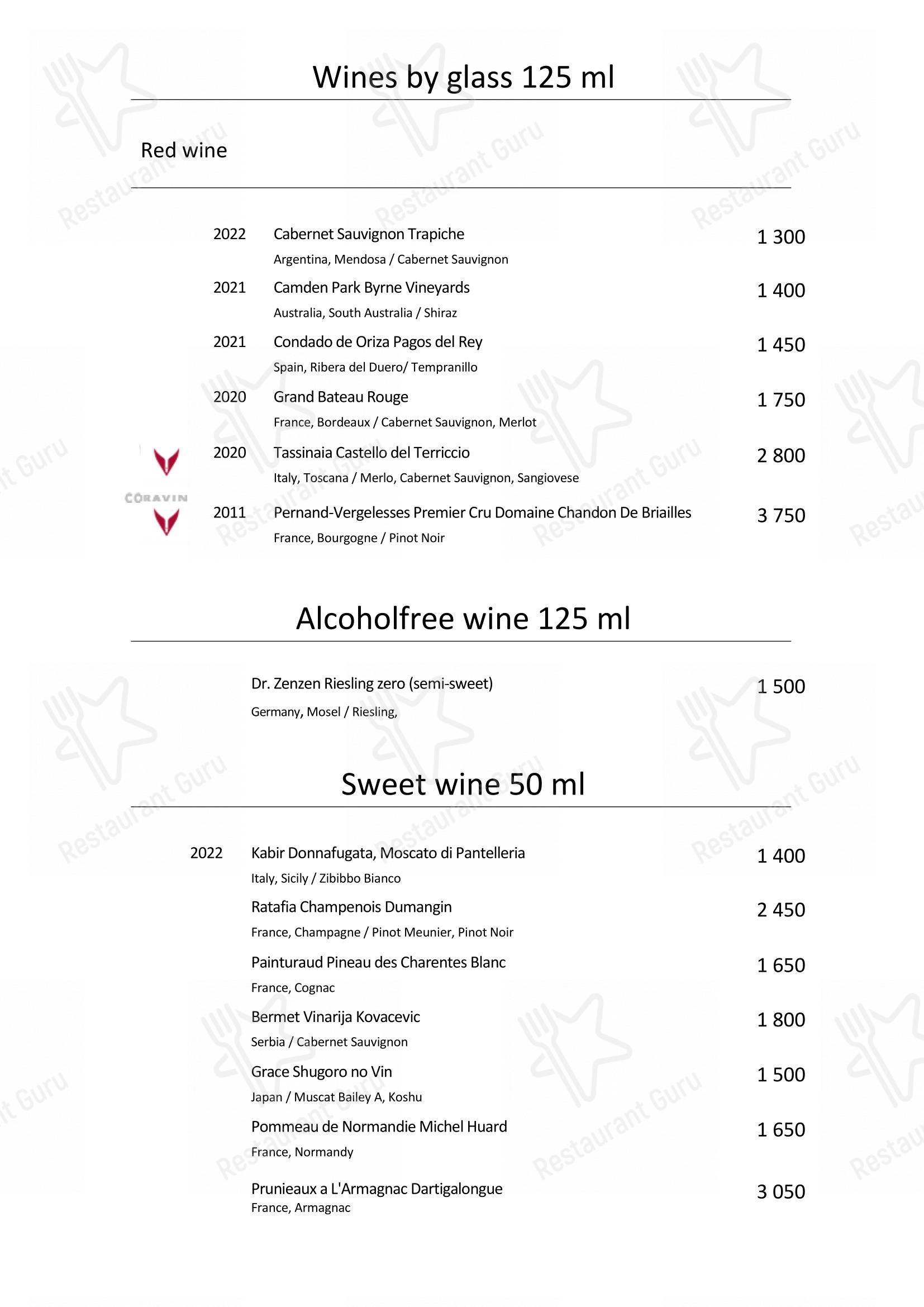 Menu pour Turandot - Wine Menu