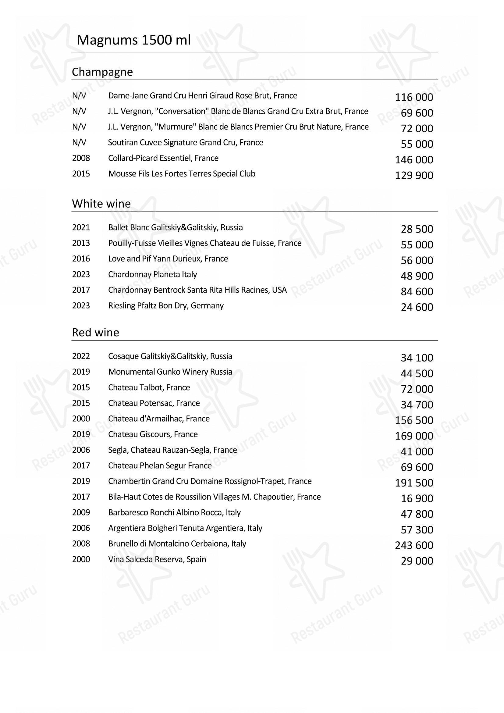 Menu pour Turandot - Wine Menu