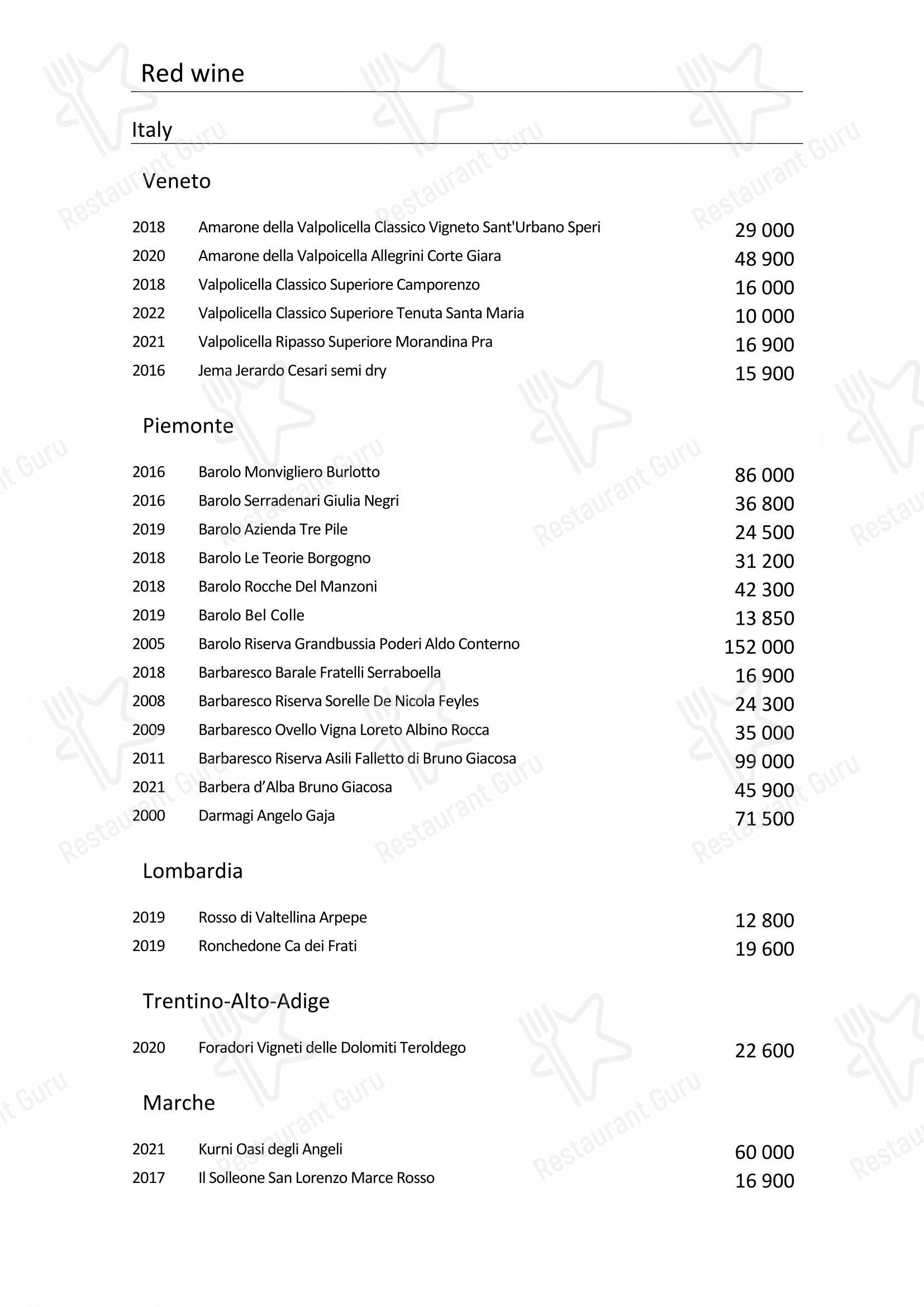 Wine Menu pour Turandot dans Moscou