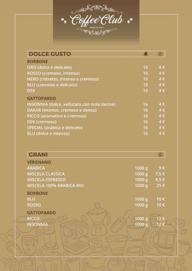 Menu di Coffee Club Capsule e Cialde 