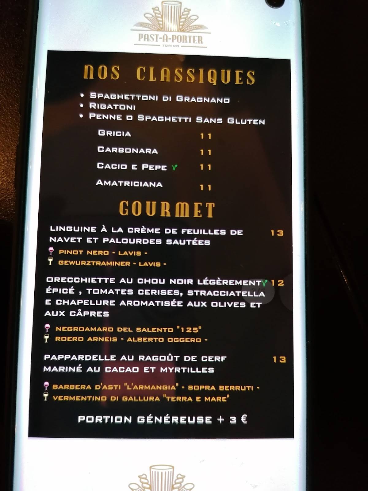 Menu di Past-à-Porter 