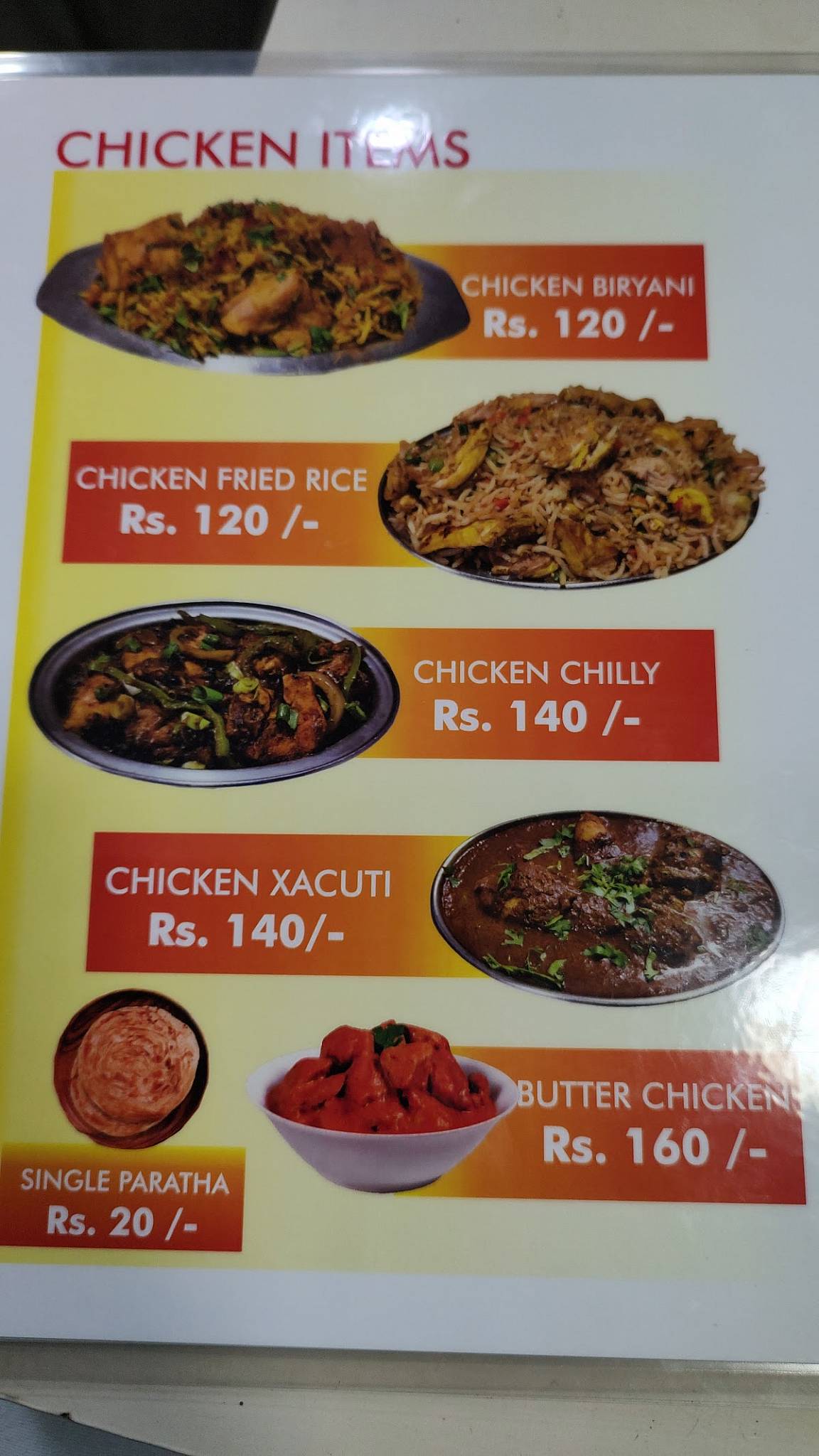 Uday Hotel menu
