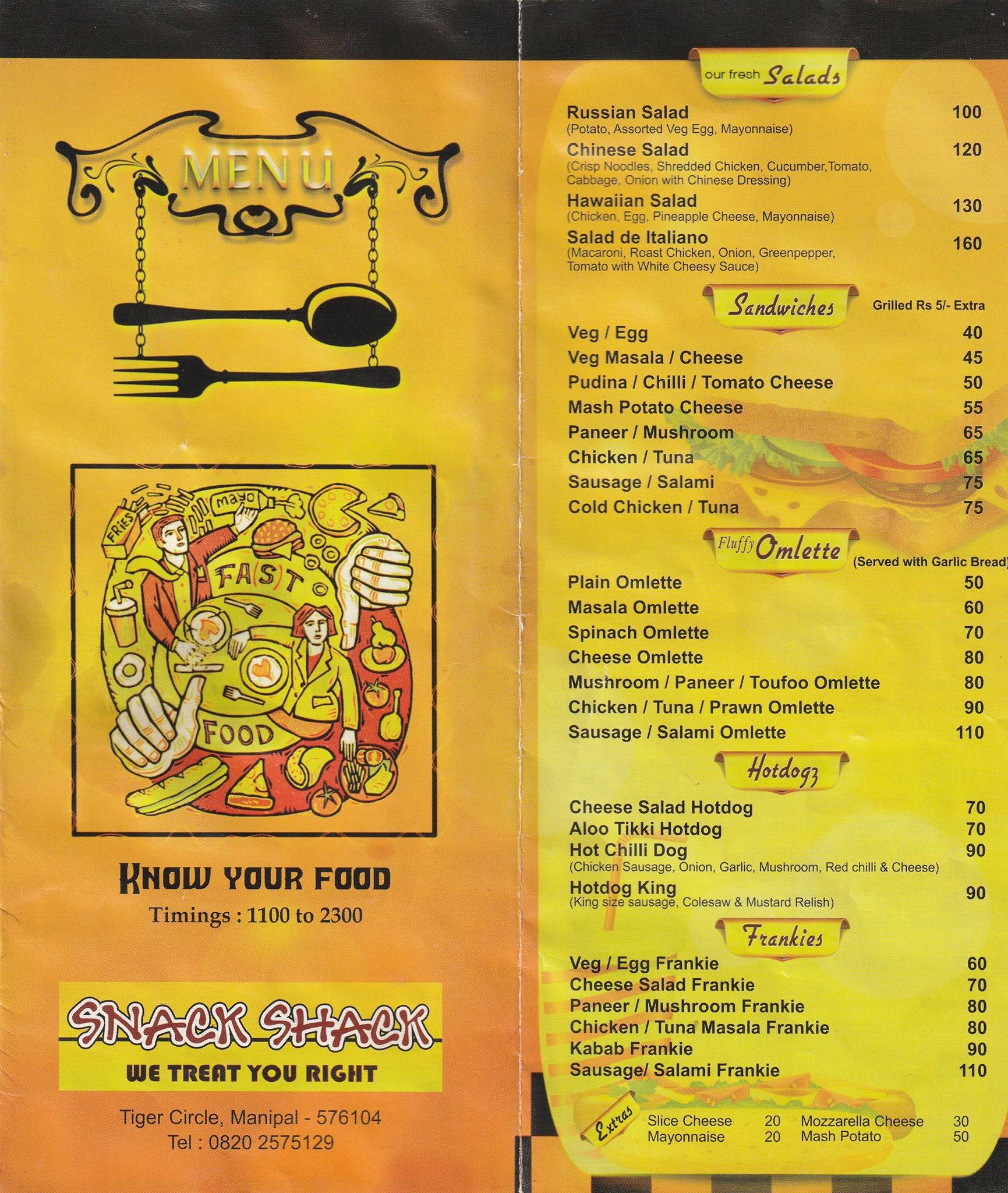 Snack Shack menu