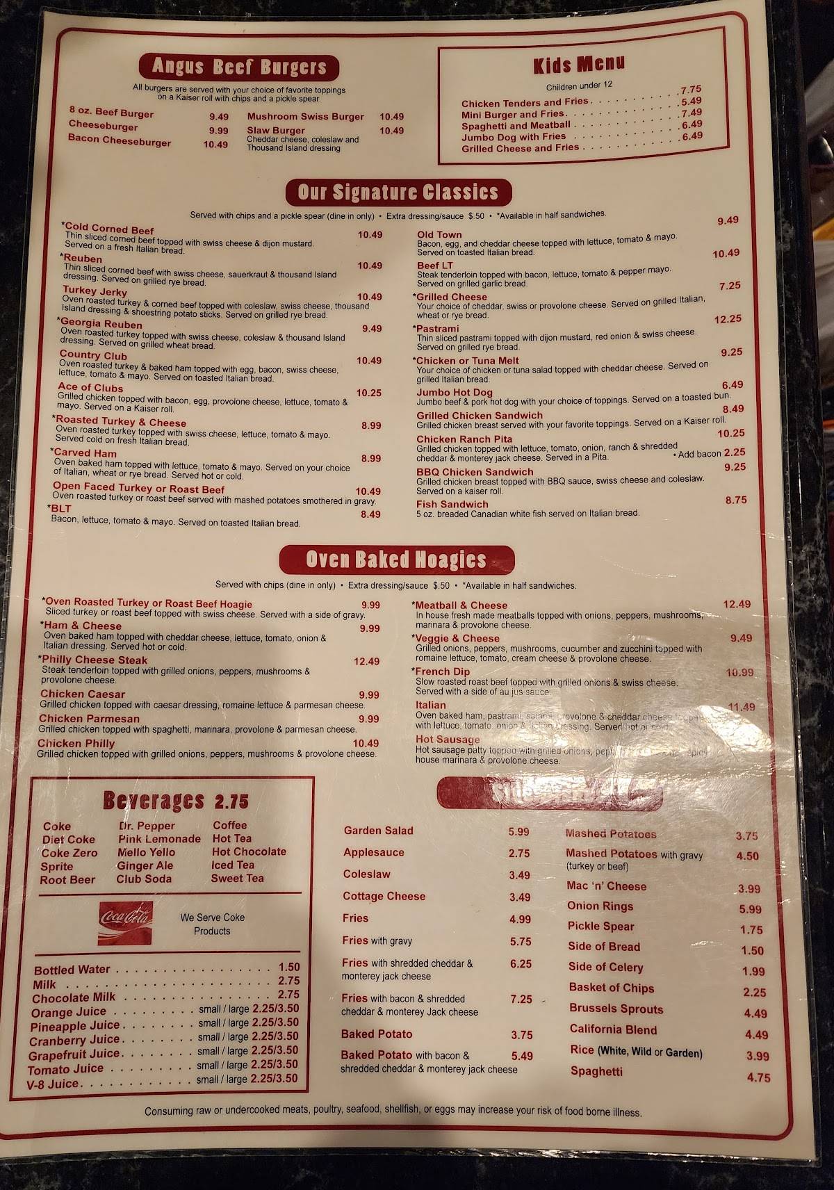 Menu at Uncle Pete's restaurant, Wheeling, 1 Community St