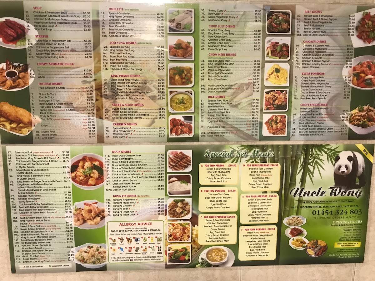 Menu at Uncle Wong restaurant, Yate, Lark Rise