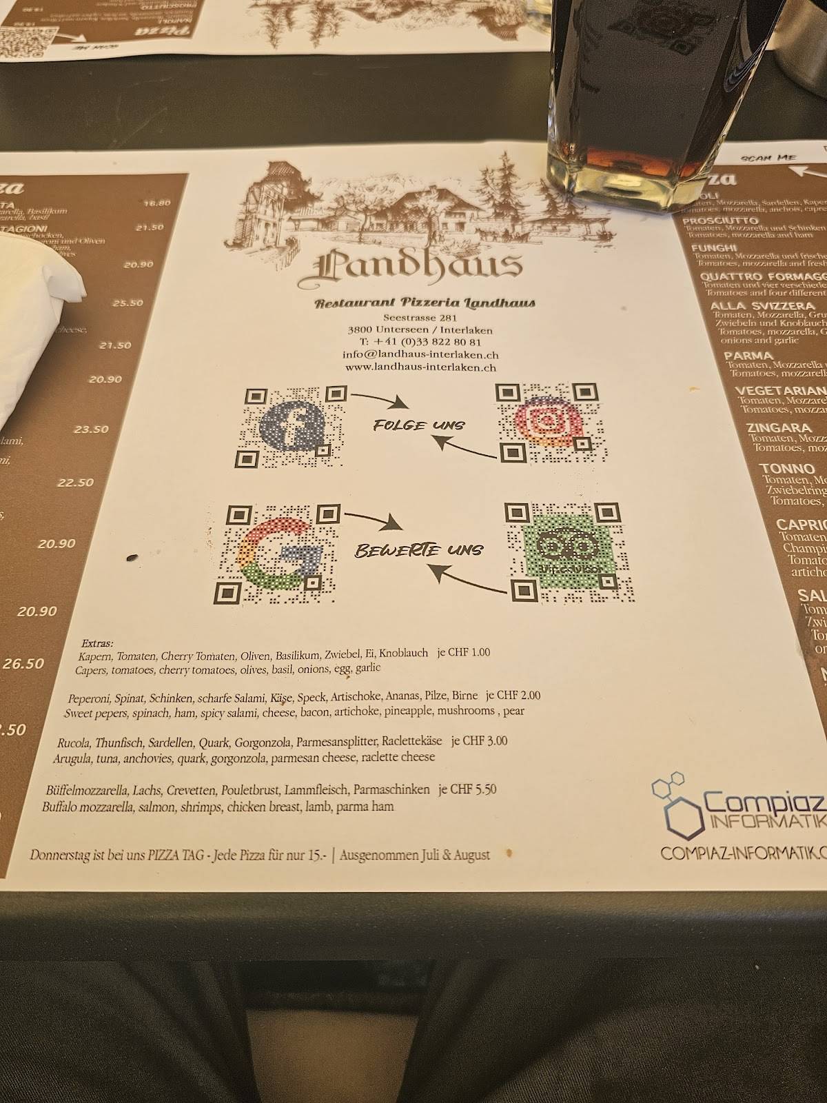 Menu di Restaurant Pizzeria Landhaus 