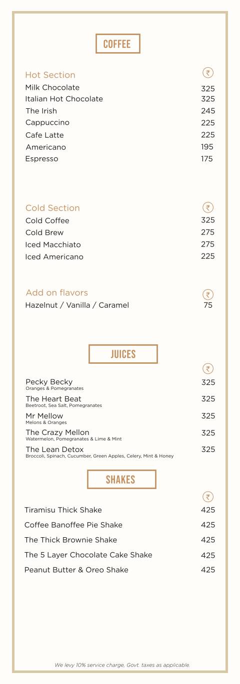 Unwind Cafe menu