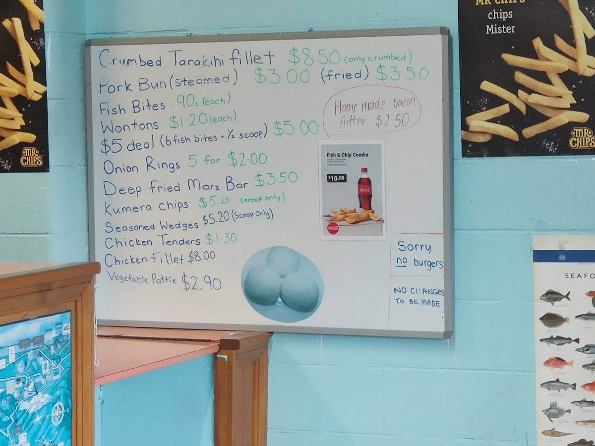 Menu at Clouston Park Fisheries Fish & Chips restaurant, Upper Hutt