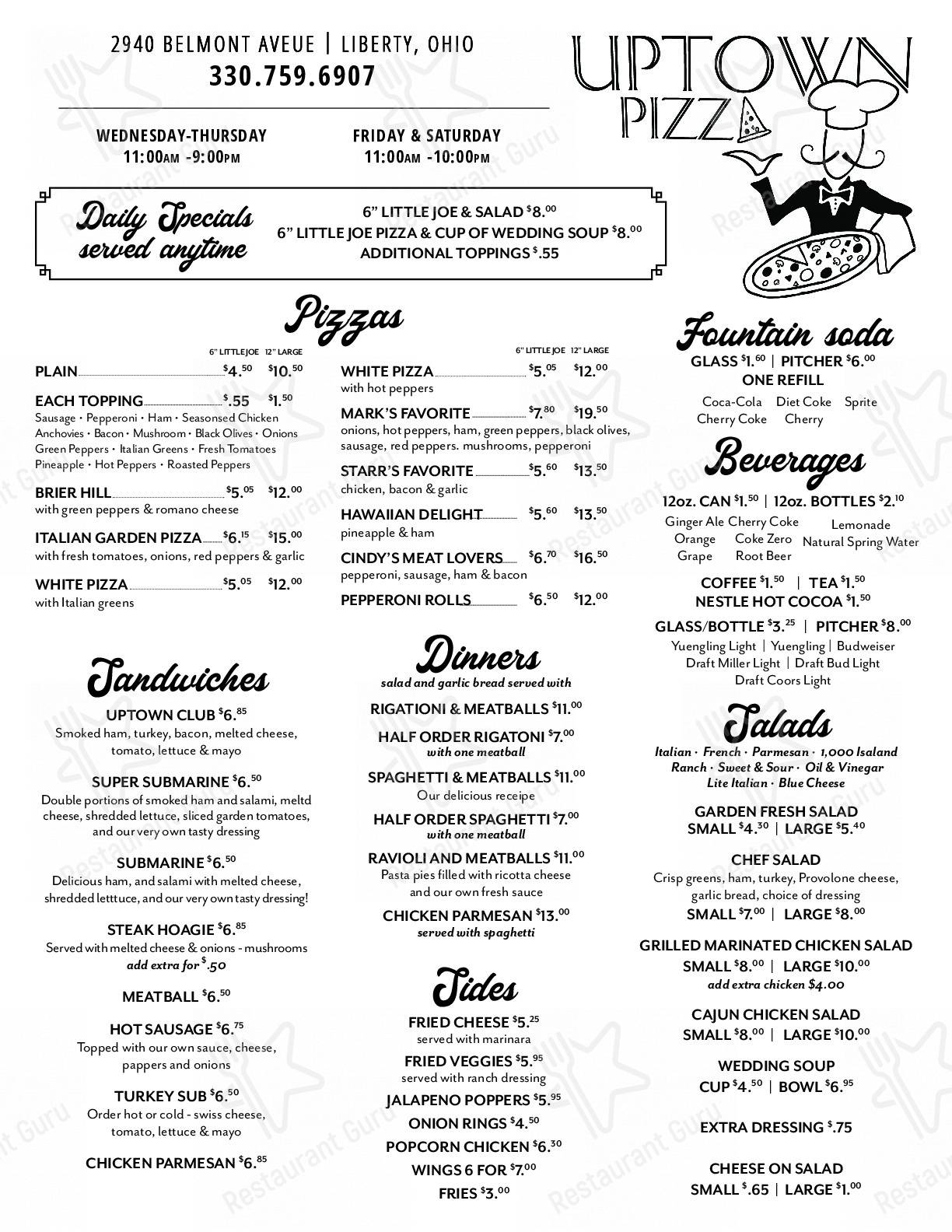 Menu at Uptown Pizza (Liberty) pizzeria, Youngstown, Belmont Ave