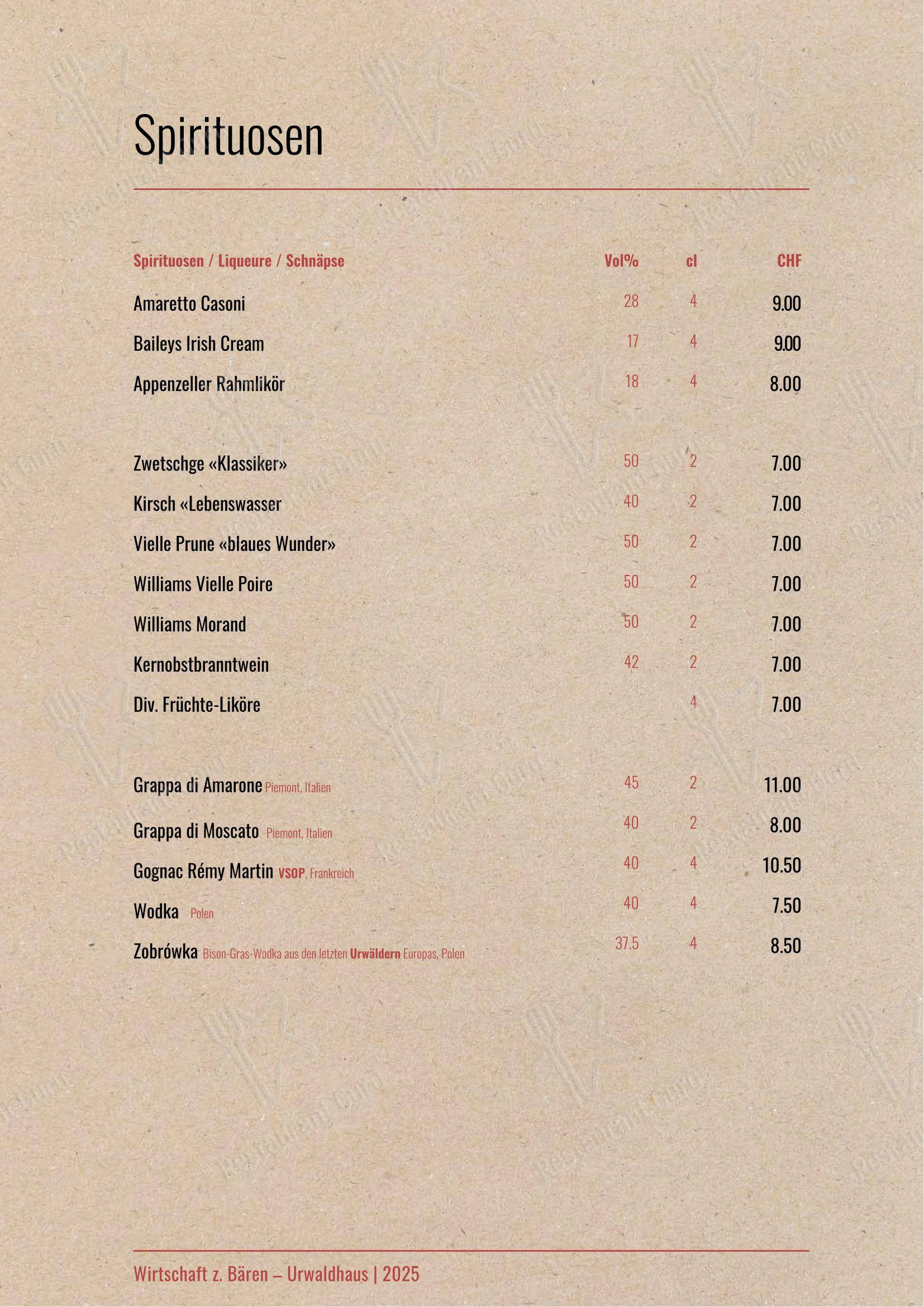 Urwaldhaus – Wirtschaft zum Bären in Rehetobel - Menu bar