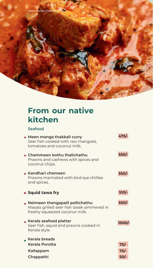 VELOCITY KOCHI menu