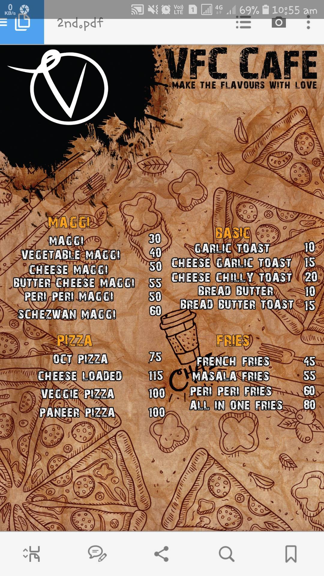 VFC Cafe menu