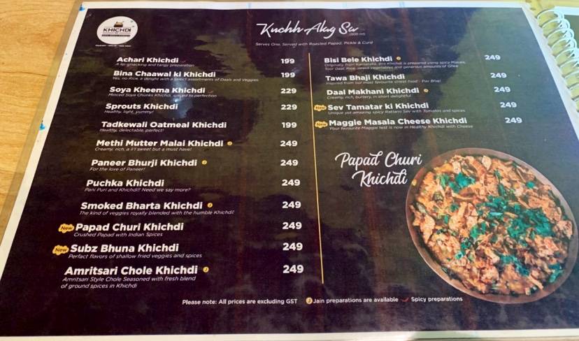 Khichdi etc menu
