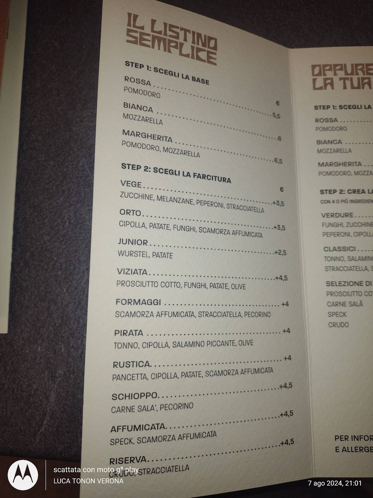 Menu di Pizzeria Semplice di Luca Gianlorenzi 