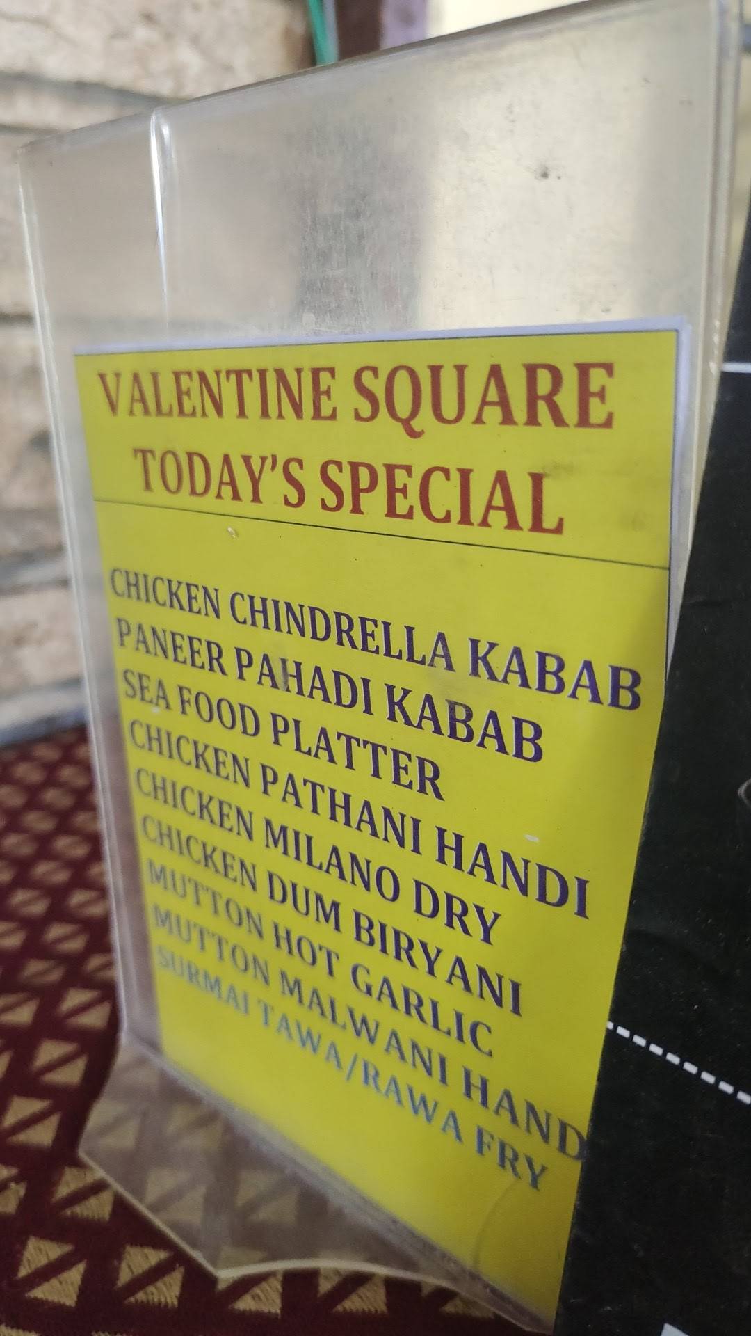 Valentine Square menu
