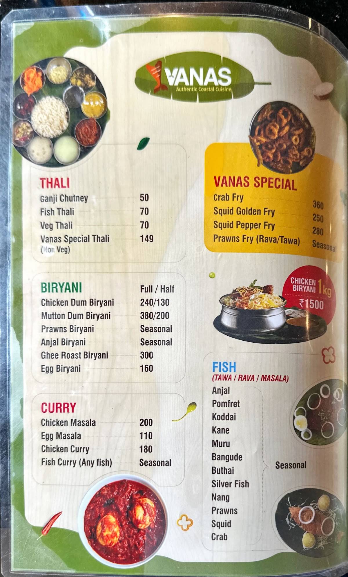 Vanas Mangalore - Authentic Coastal Cusine menu