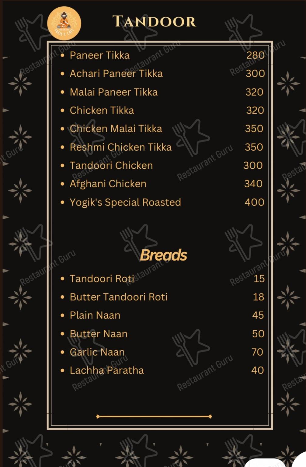 Yogik's Cafe & Diner menu