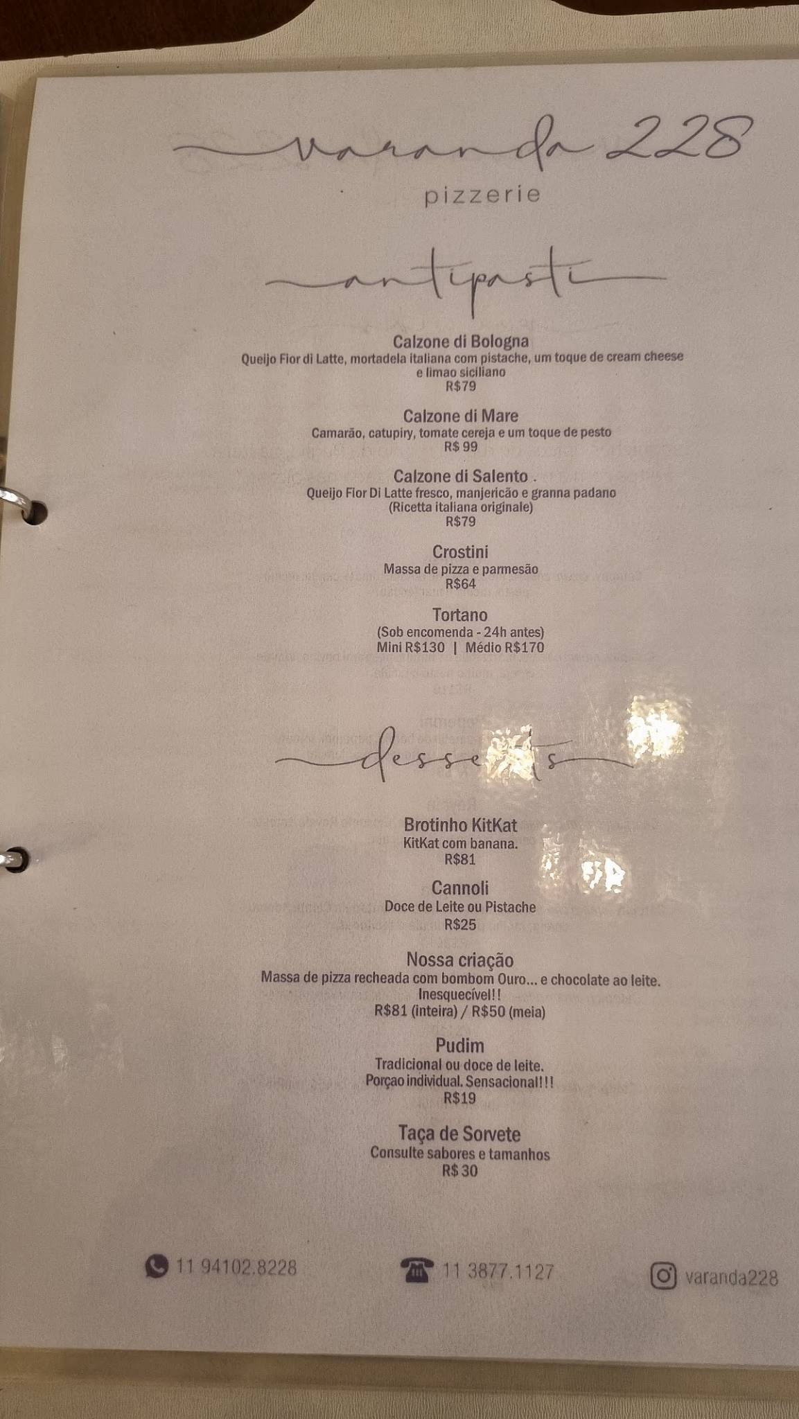 Varanda 228 Pizzeria cardápio