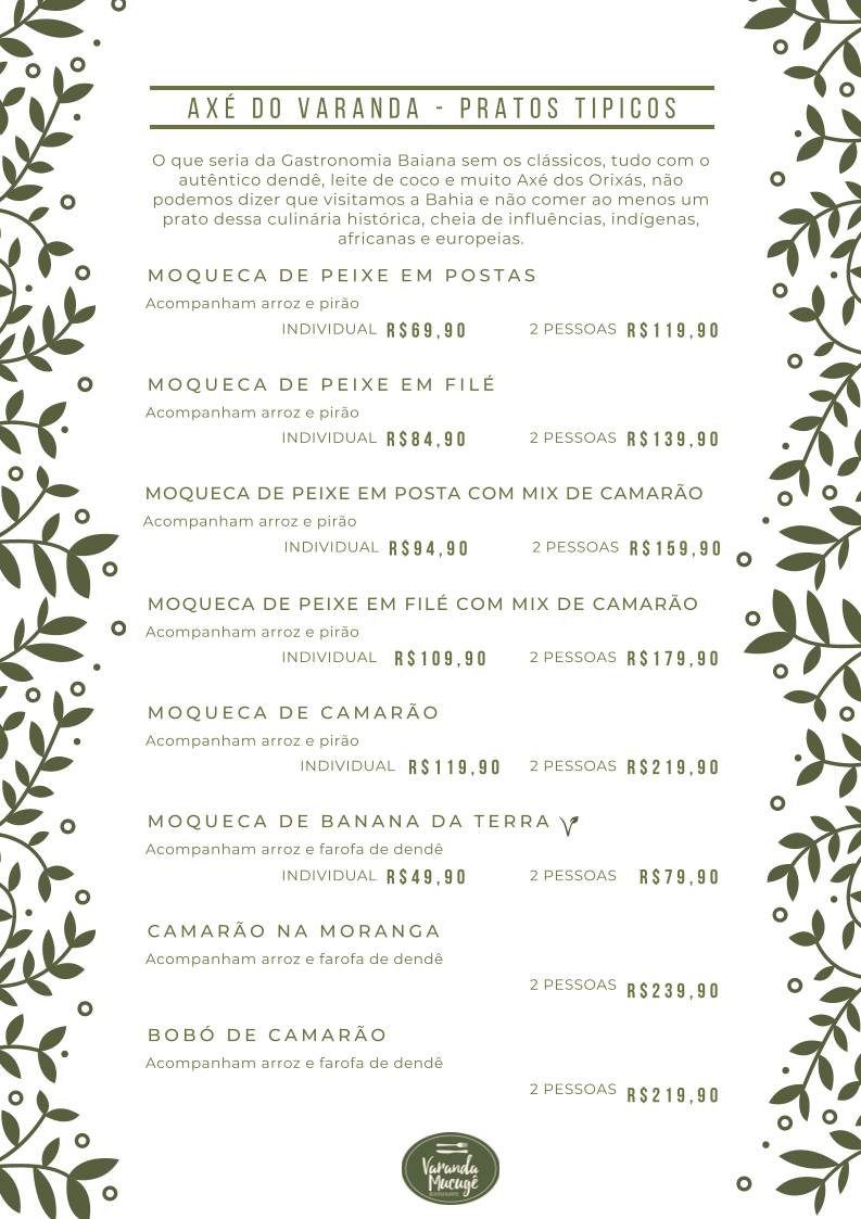 Varanda Mucugê Restaurante cardápio
