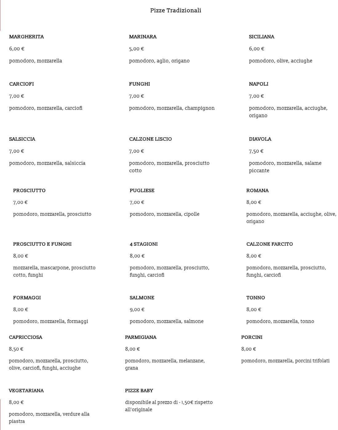 Menu di Vecchio Fiume 