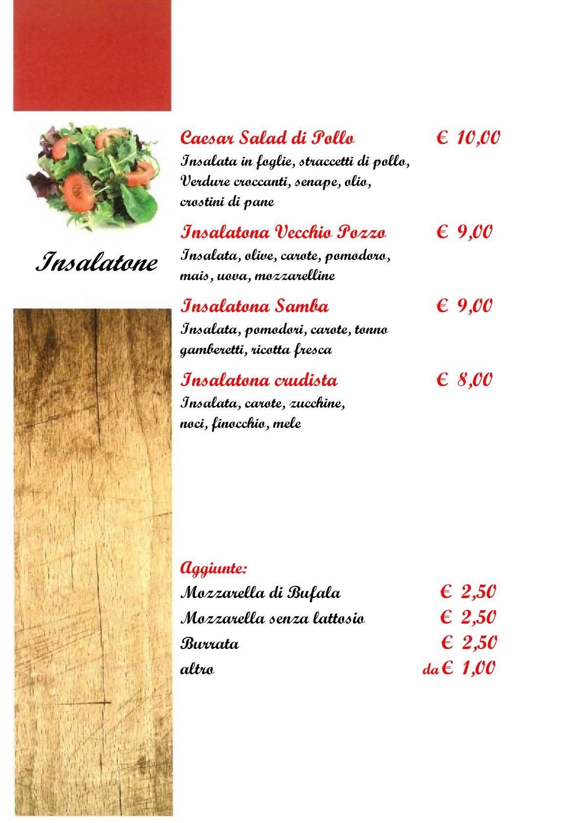 Menu di Vecchio Pozzo 