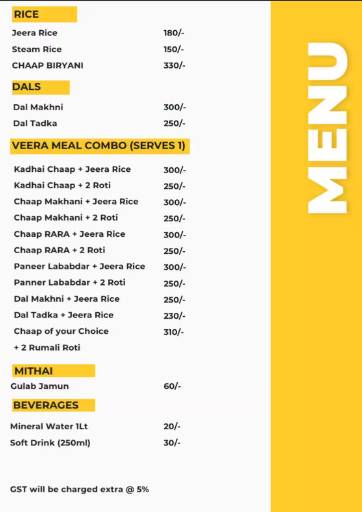 Veera Da Chaap menu