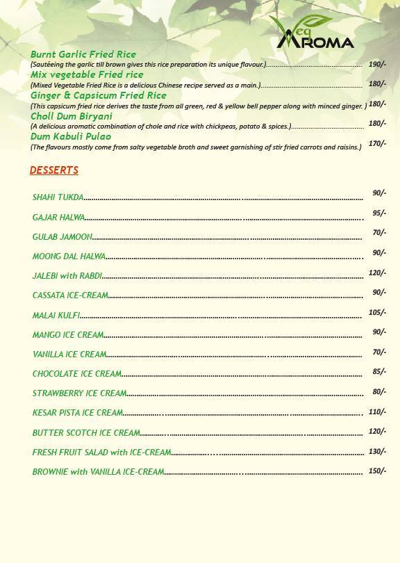 Veg Aroma menu