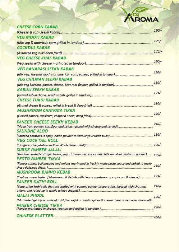 Veg Aroma menu