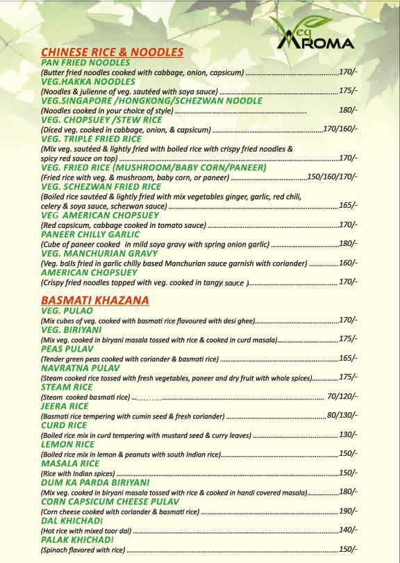 Veg Aroma menu