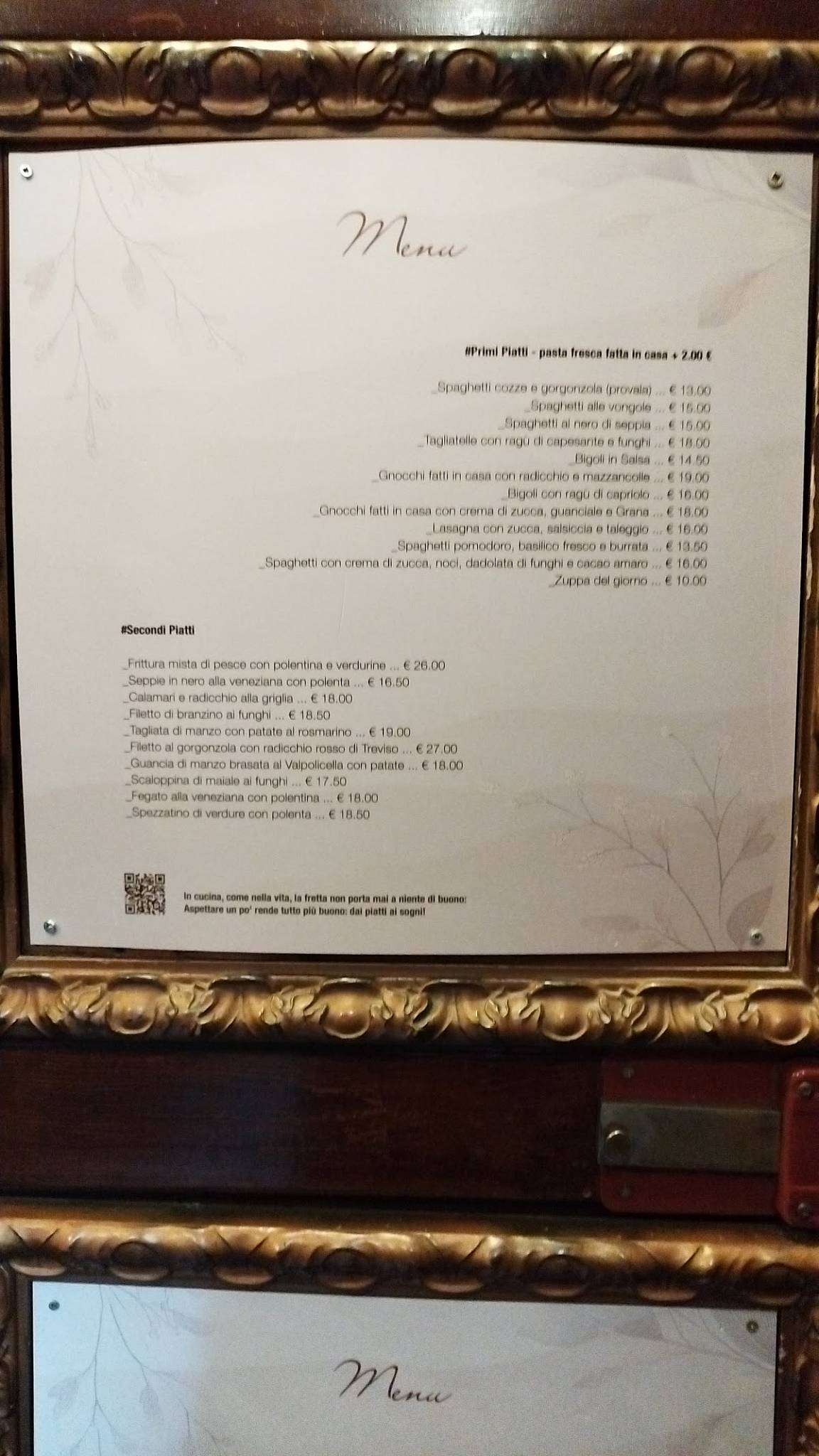 Menu di Bacarando in Corte dell'Orso 