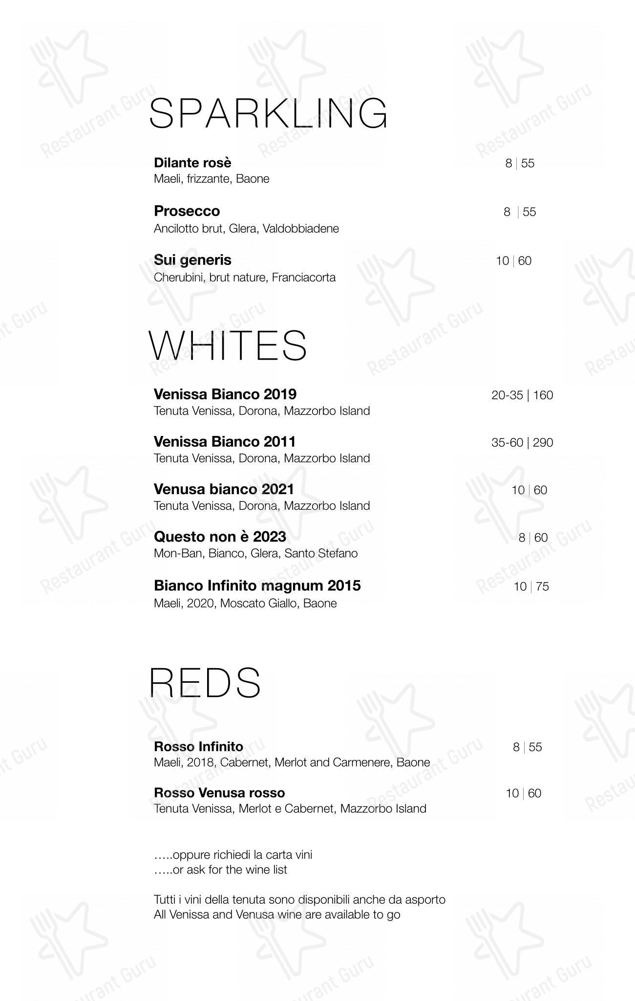 Venissa in Venezia - Menu bar