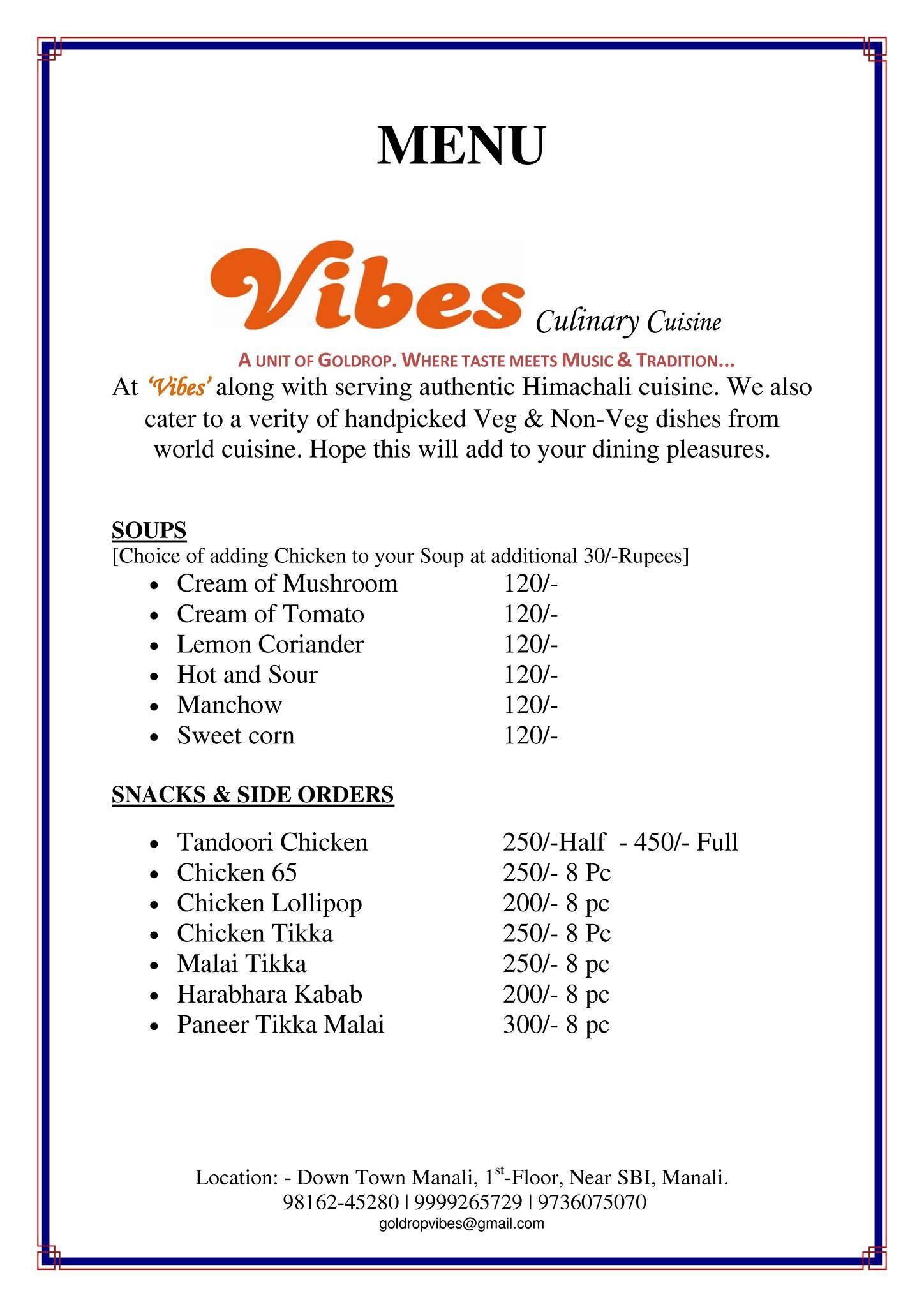 Vibes menu