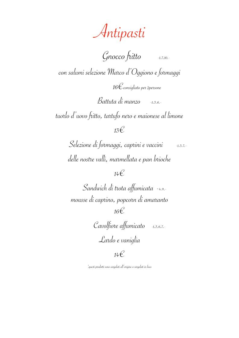 Menu di Villa Nasti Hotel Ristorante 