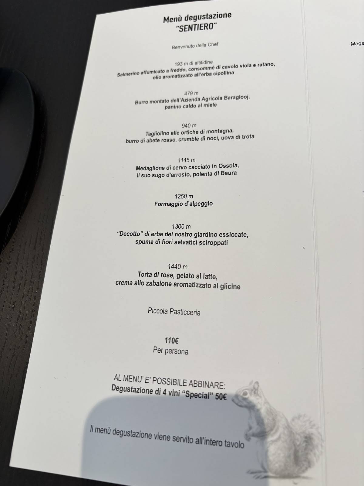 Menu di Villa Pizzini 