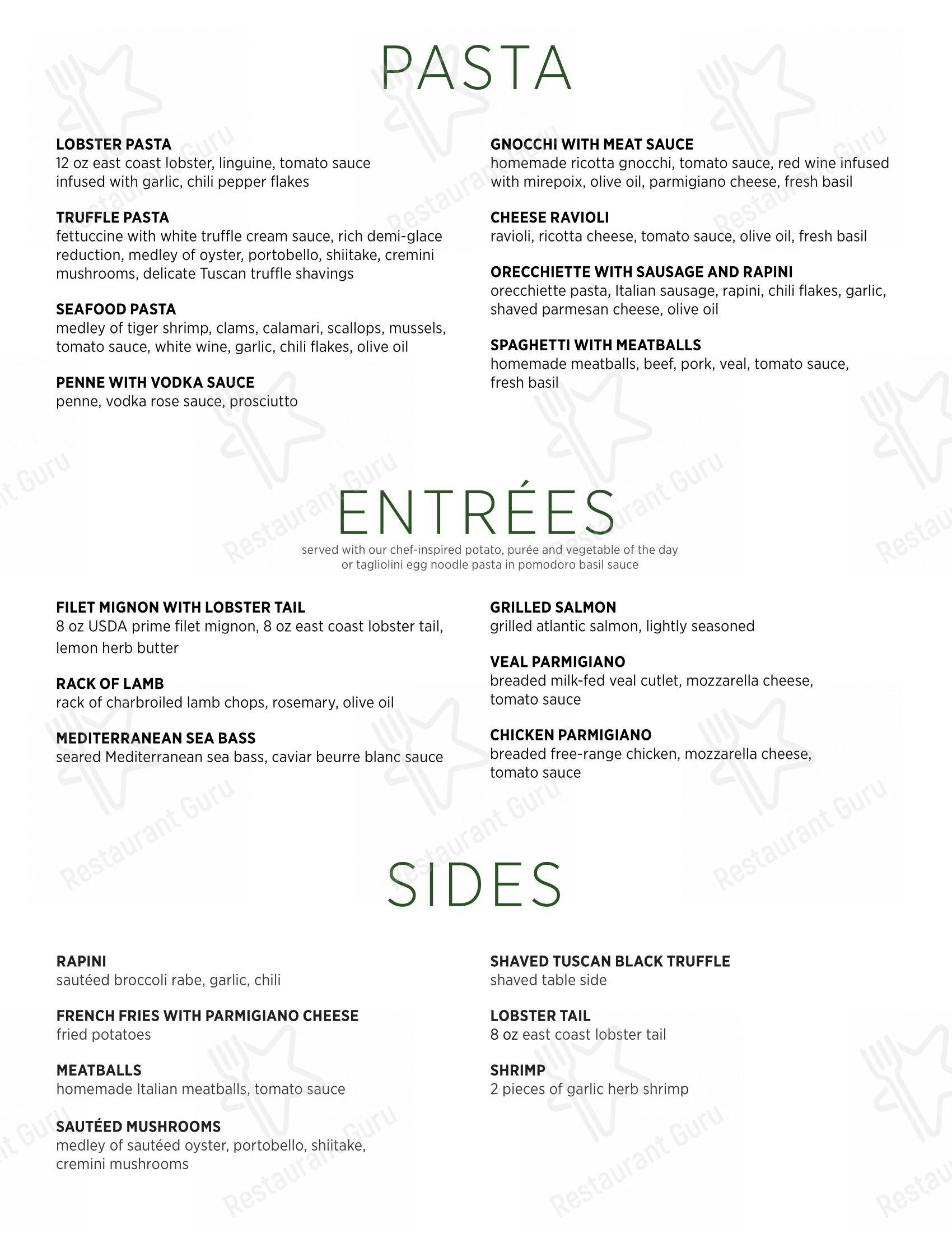 Menu at Vittorio's Italian Eatery restaurant, Niagara Falls