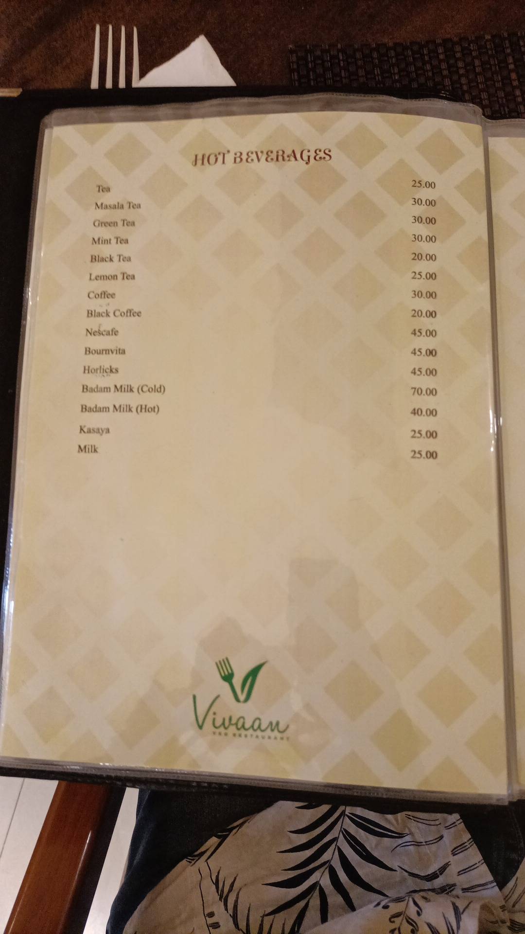 Vivaan Restaurant menu