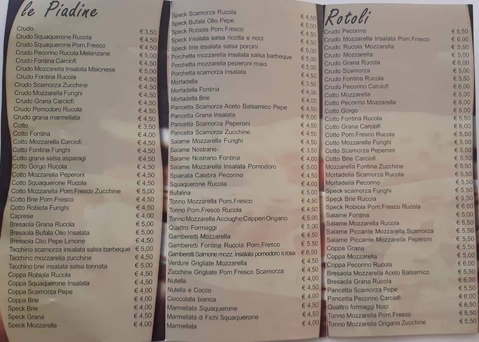 Menu di Voglia Di Piada 