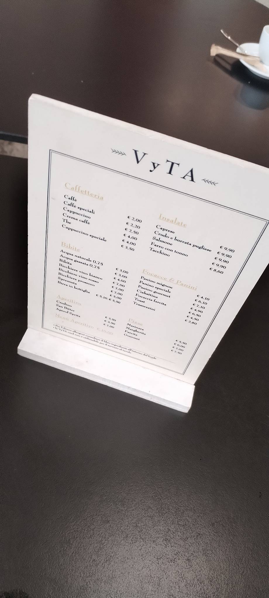 Menu di VyTA Torino 