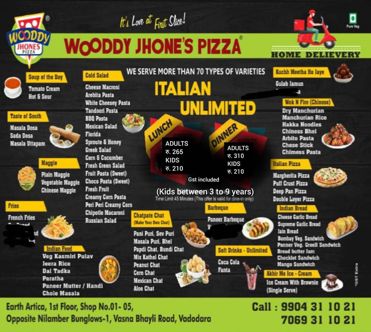 WOODDY JHONES PIZZA BHAYLI menu