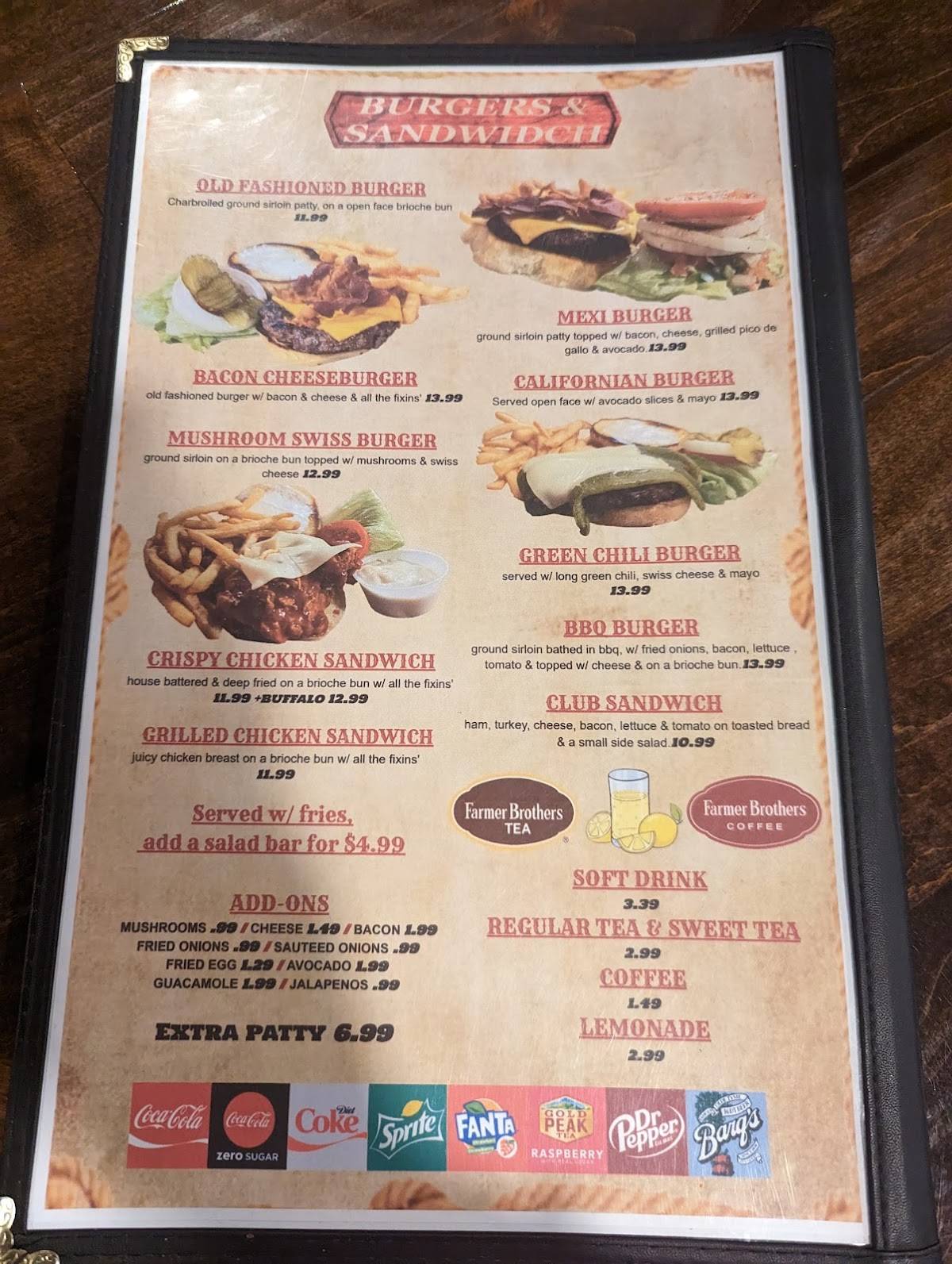 Menu at Western Grill Steak House steakhouse, Andrews