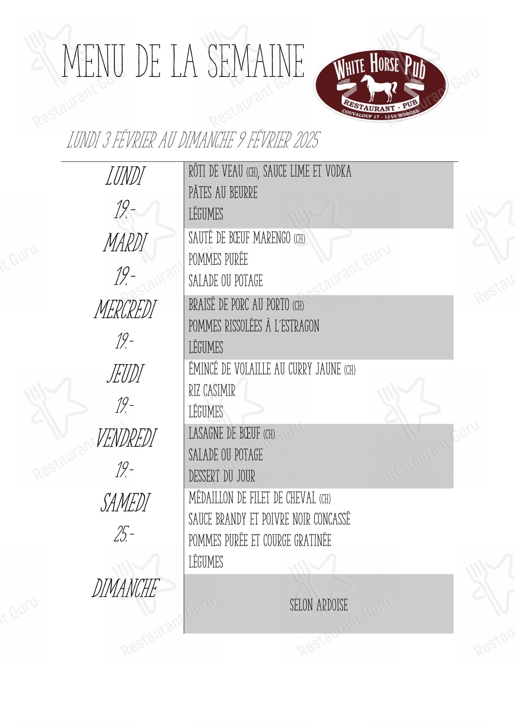 菜单 per White Horse Pub ristorante