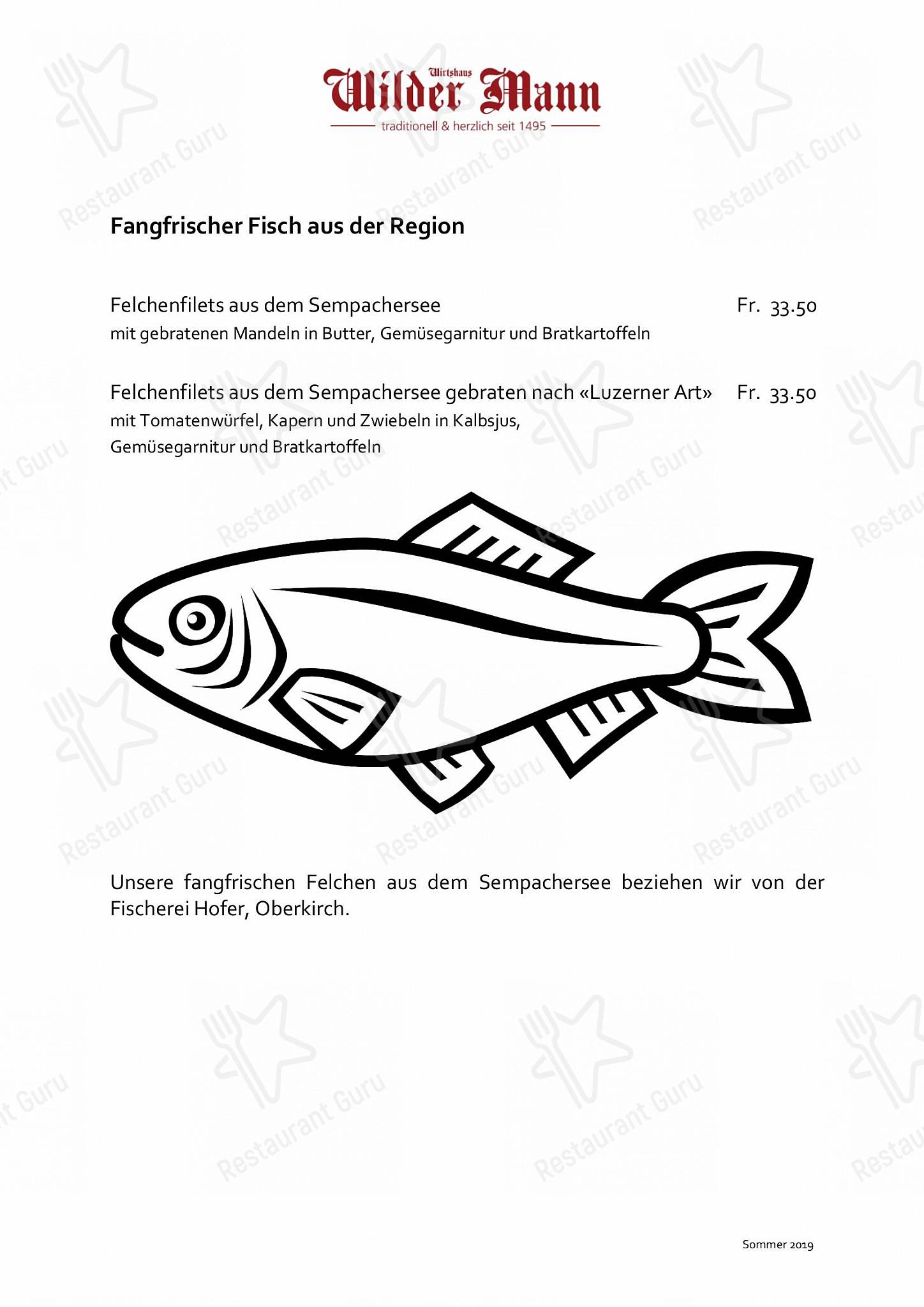 Dinner Menu per Wilder Mann Sursee AG ristorante