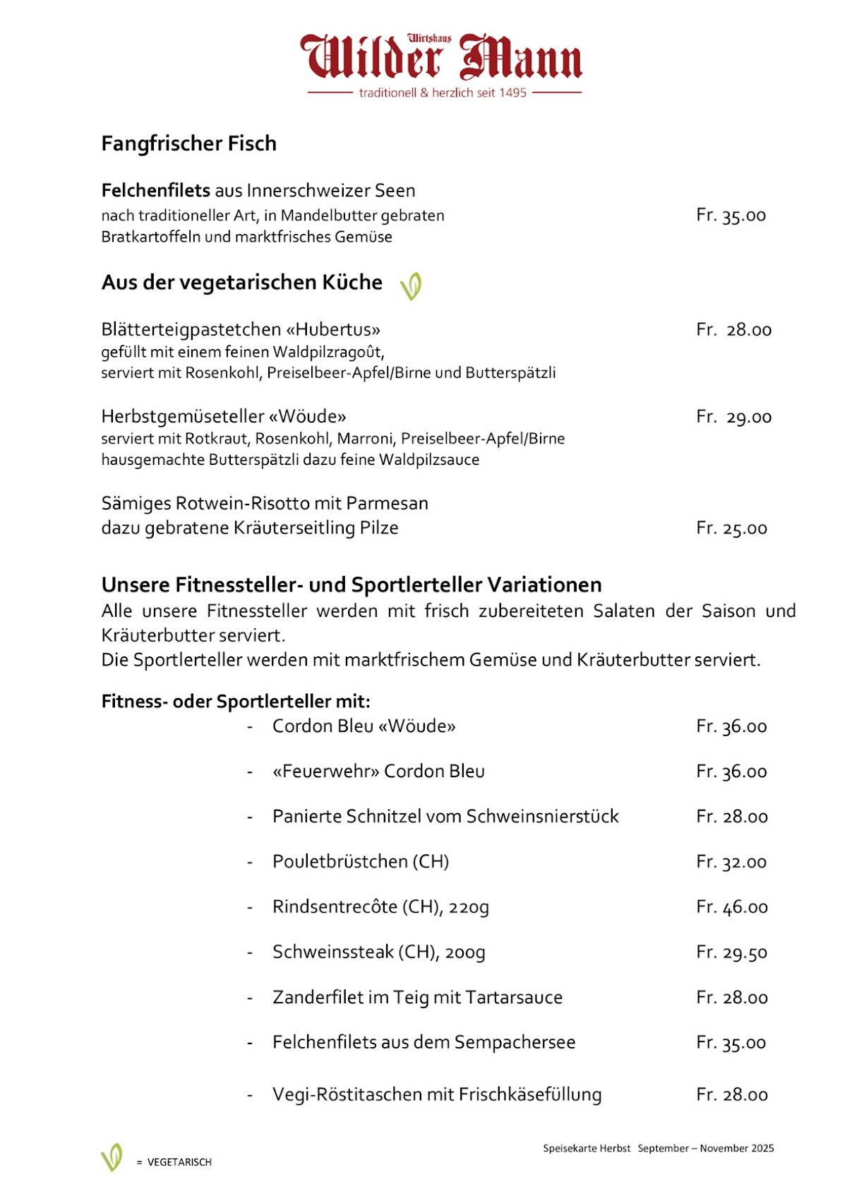 Menu di Wilder Mann Sursee AG 
