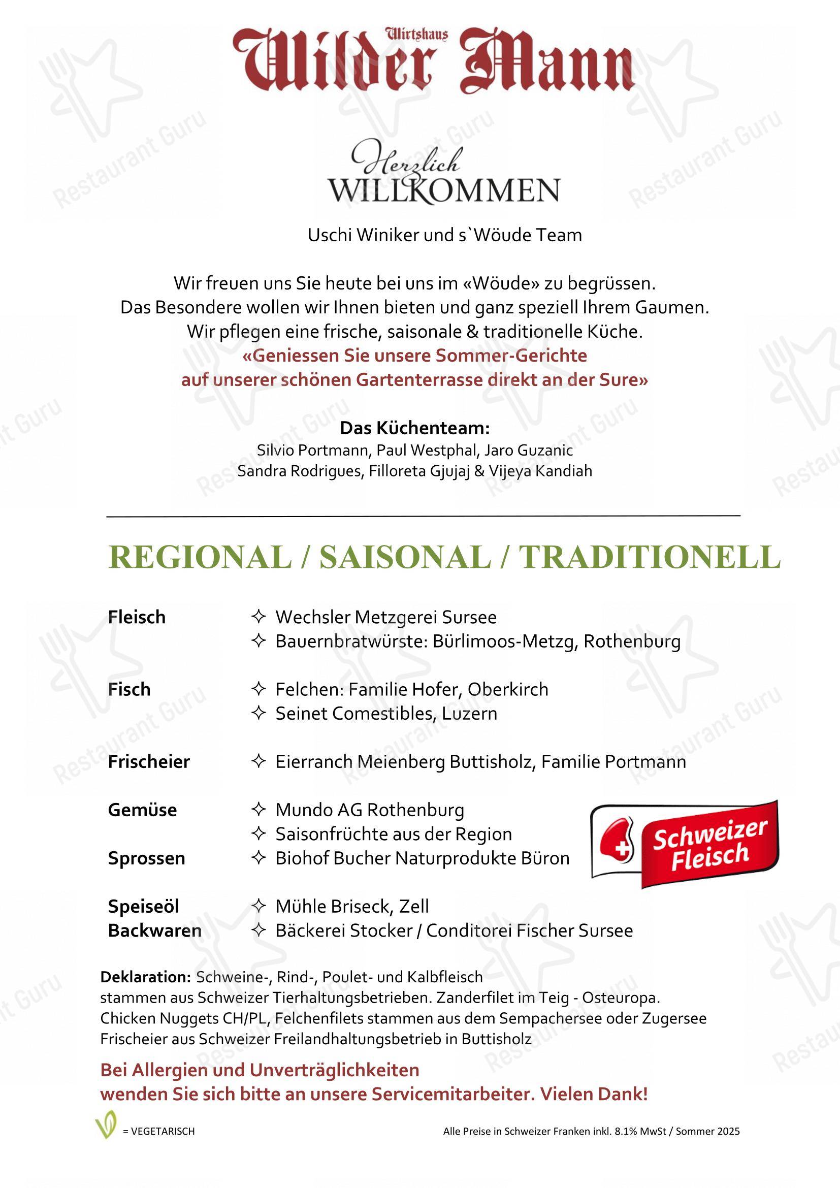 Menu di Wilder Mann Sursee AG - Menu