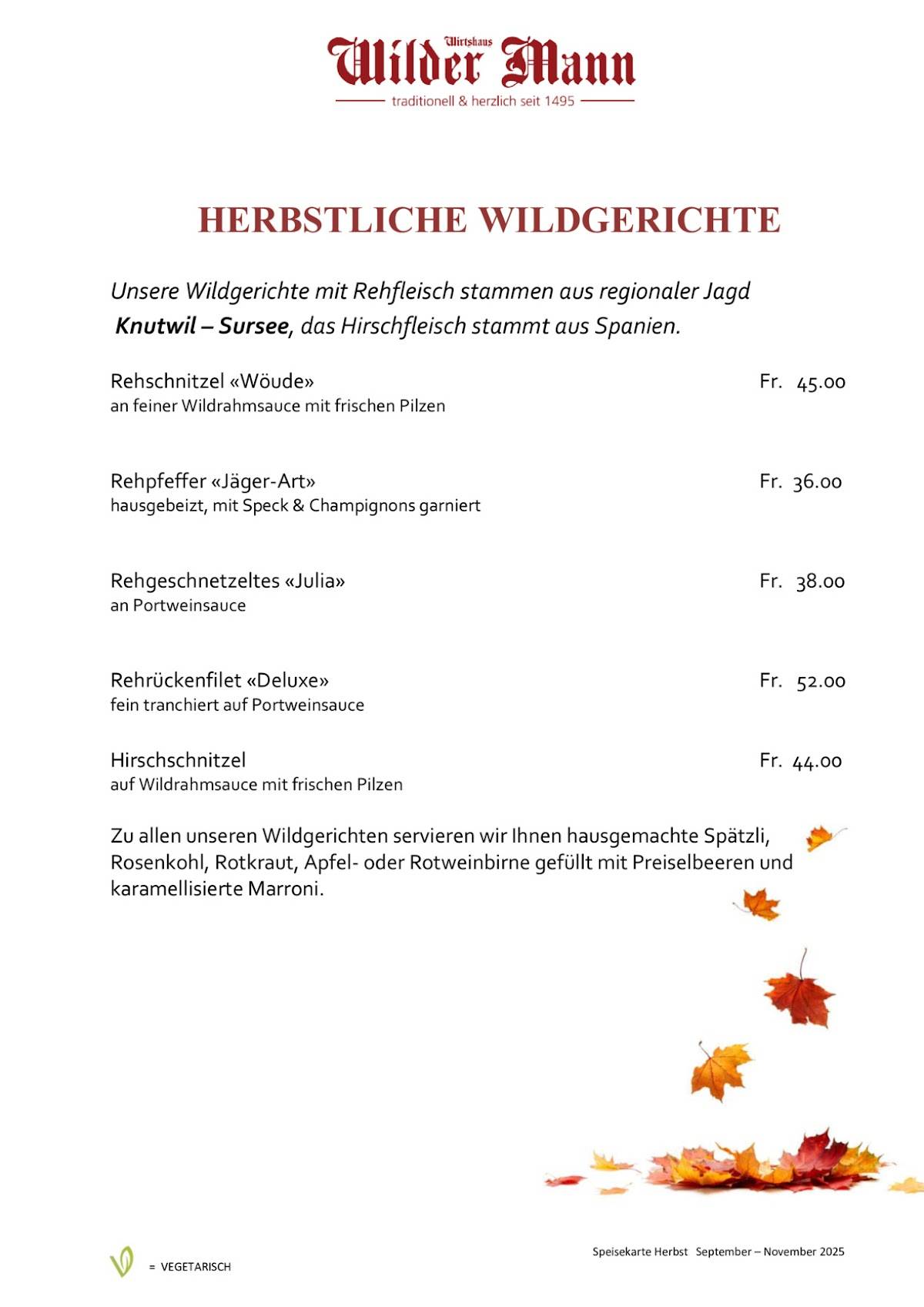 Menu di Wilder Mann Sursee AG 